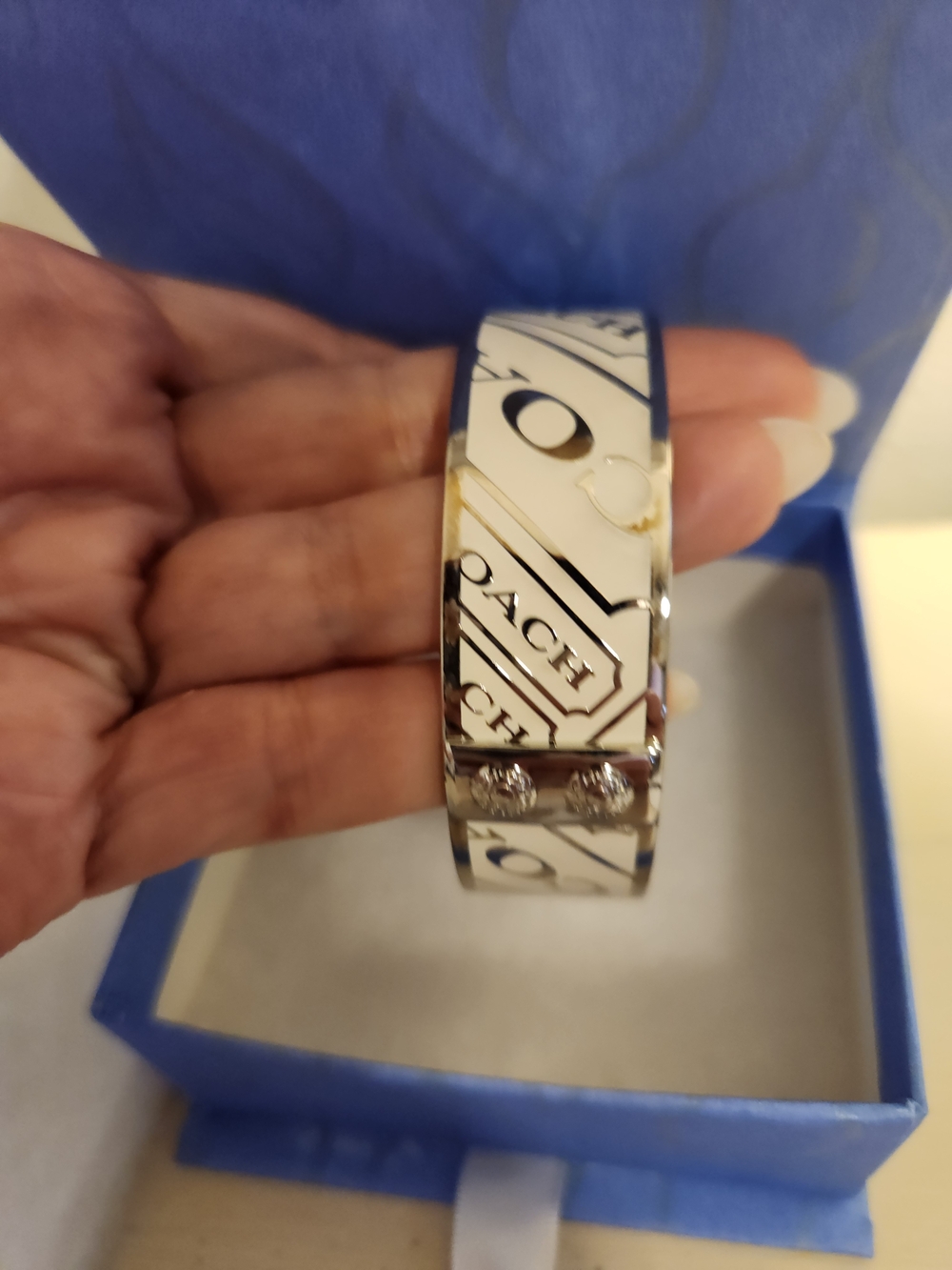 COACH Silver Logo Bangle Bracelet - Picture 2 of 8